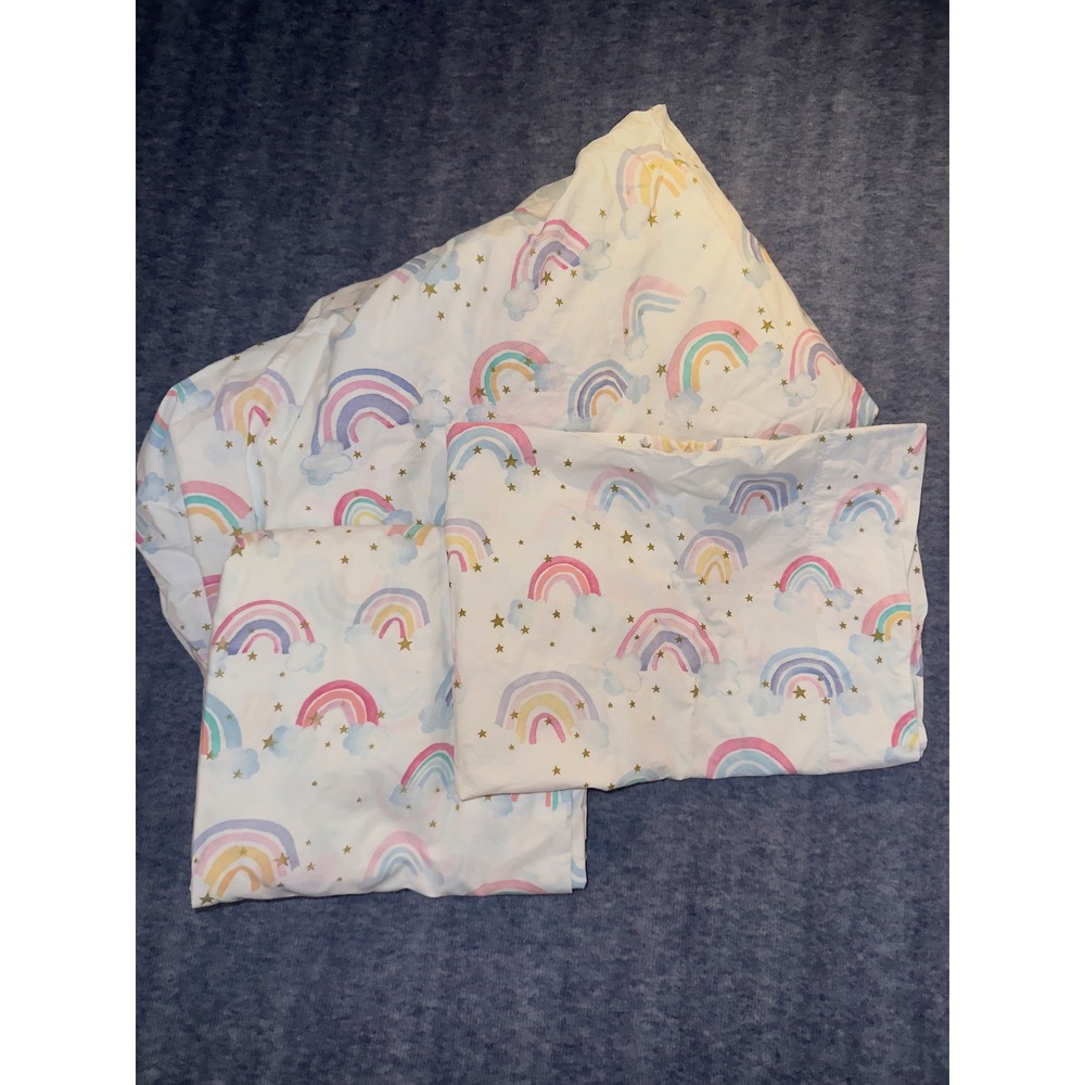 Pottery Barn Kids Rainbow Hearts Twin Sheet Set Organic Cotton White Pastel
